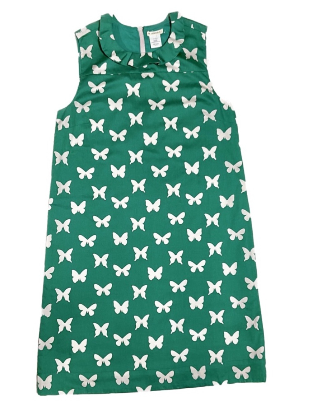 Crewcuts Ruffle Neck Green Dress with White Butterflies Sleeveless Size 14